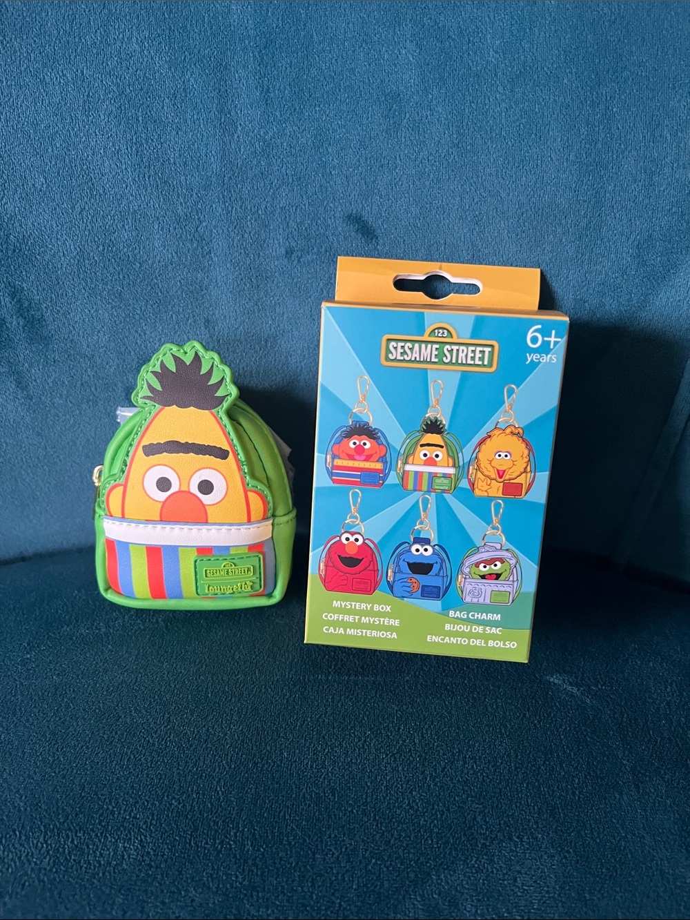 Loungefly Sesame Street Green Ernie Mini Backpack Charm with Multicolor Stripes